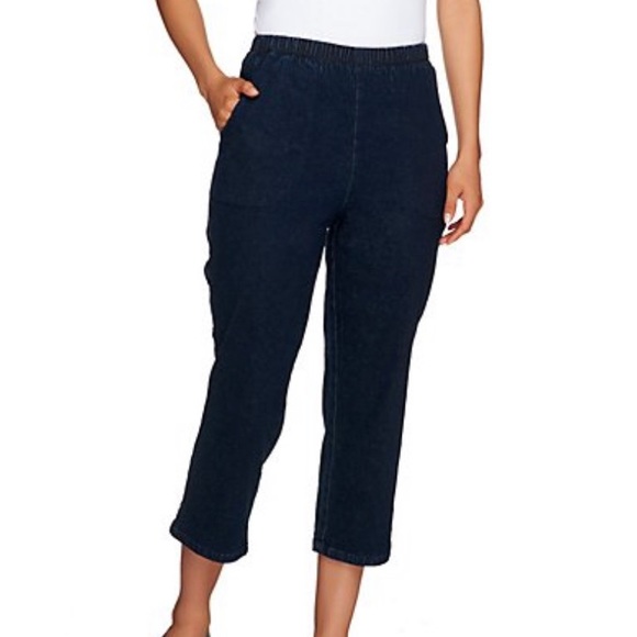 Denim&Co Original Waist Stretch Crop Pants with Side Pockets - Medium (A14925) - Picture 1 of 6